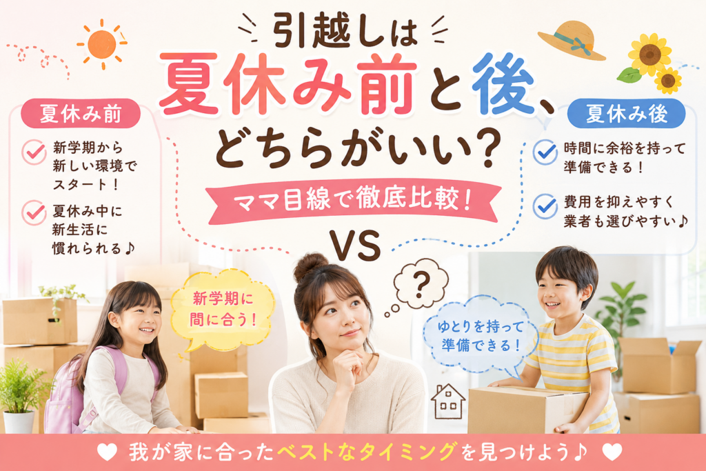 引越しは夏休み前と後、どちらがいい？ママ目線で徹底比較